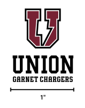 Bolt U Garnet Chargers logo showing minimum usage size at 1"