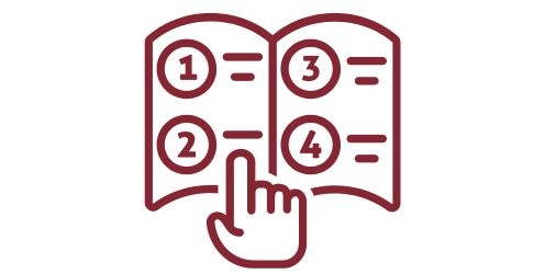 graphic of a hand pointing to 4 options in an open book