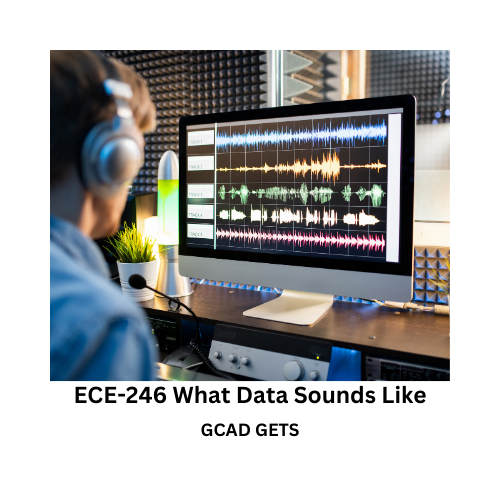 ECE246 What does data sound like? Image of man looking at a monitor with sound waves on it.