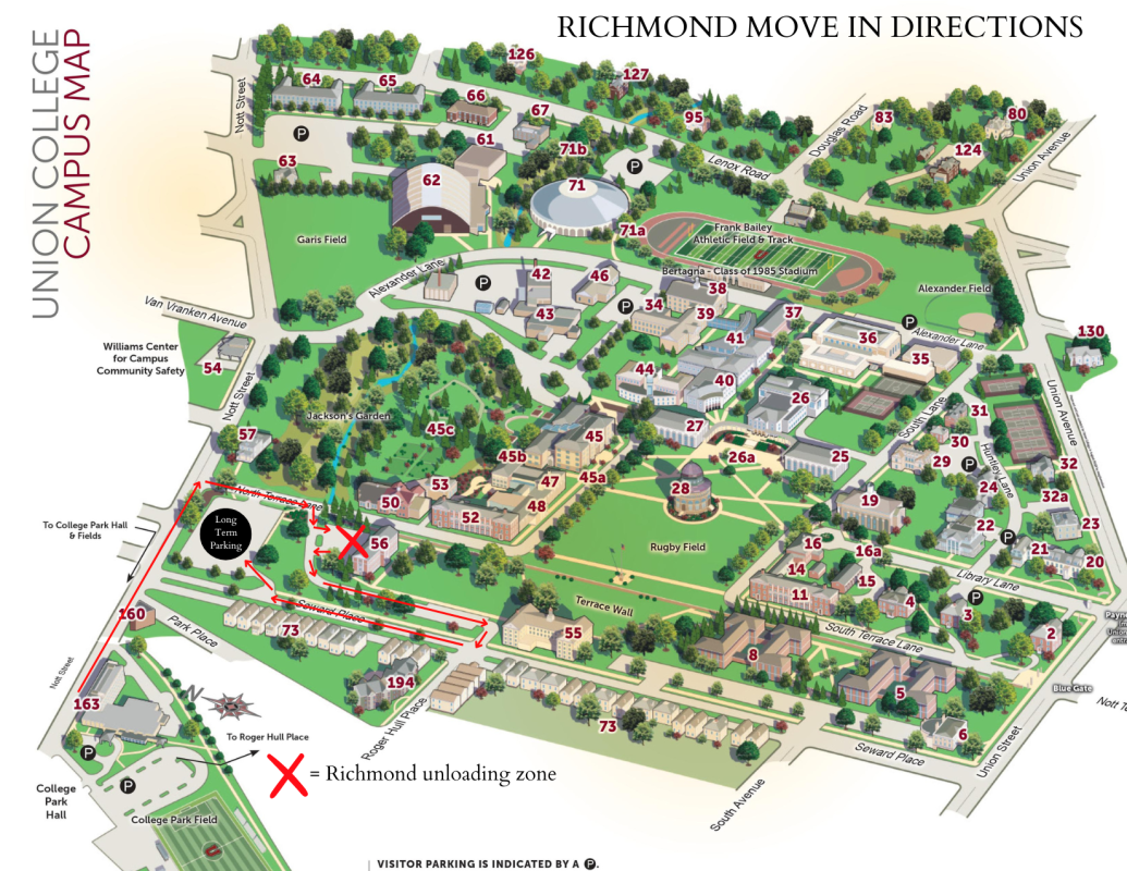 Directions to richmond overlayed on a union college map