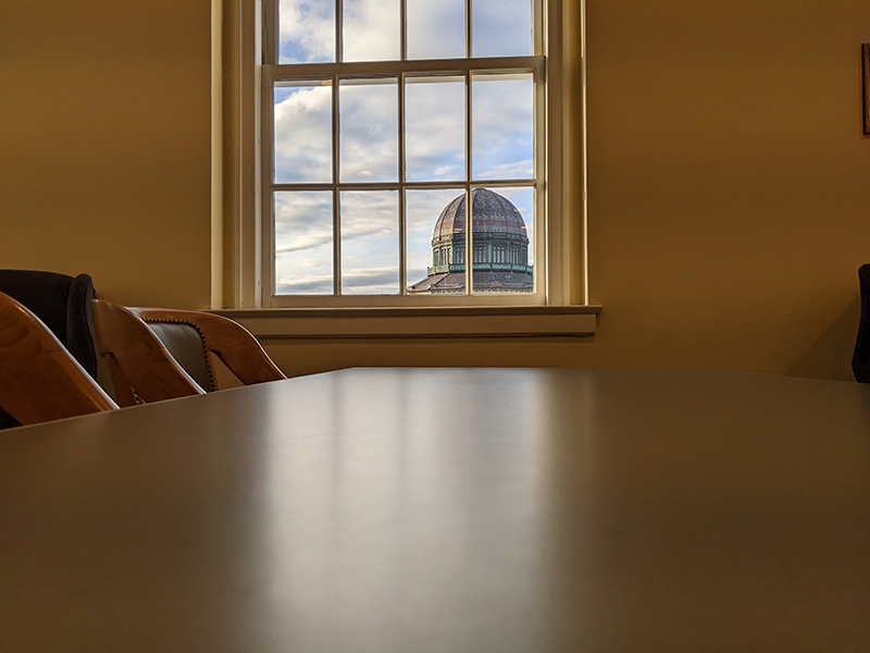 Library second floor desk overlooking the Nott