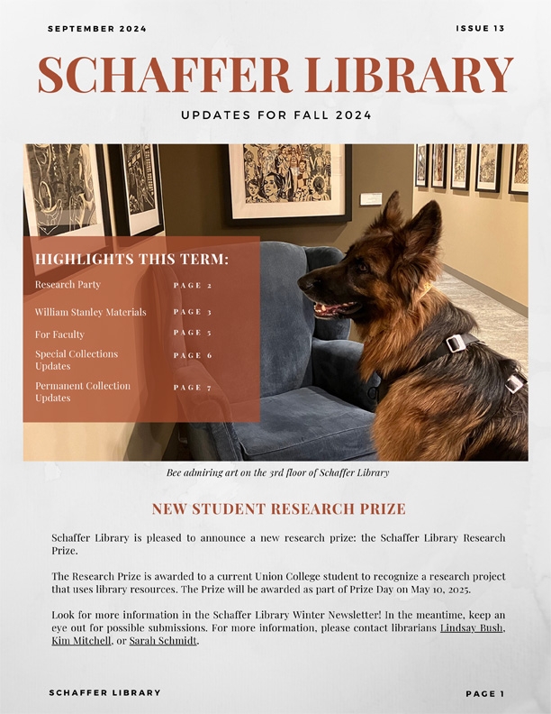 Schaffer Library Newsletter Fall 2024 Issue 13 Cover