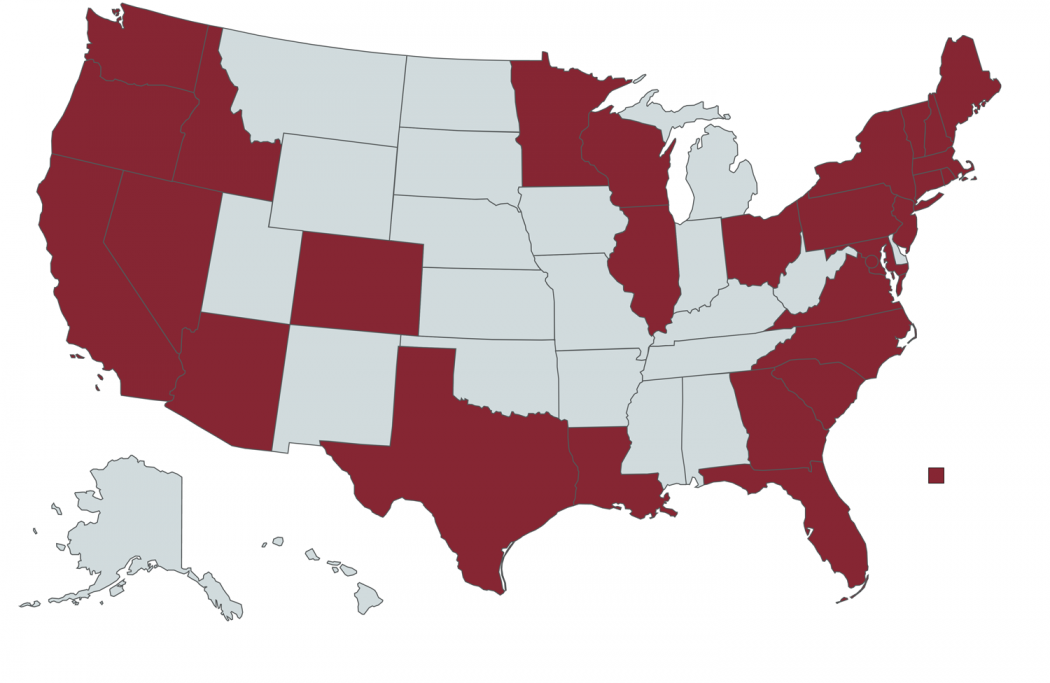 A map of the states where the Class of 2022 is from