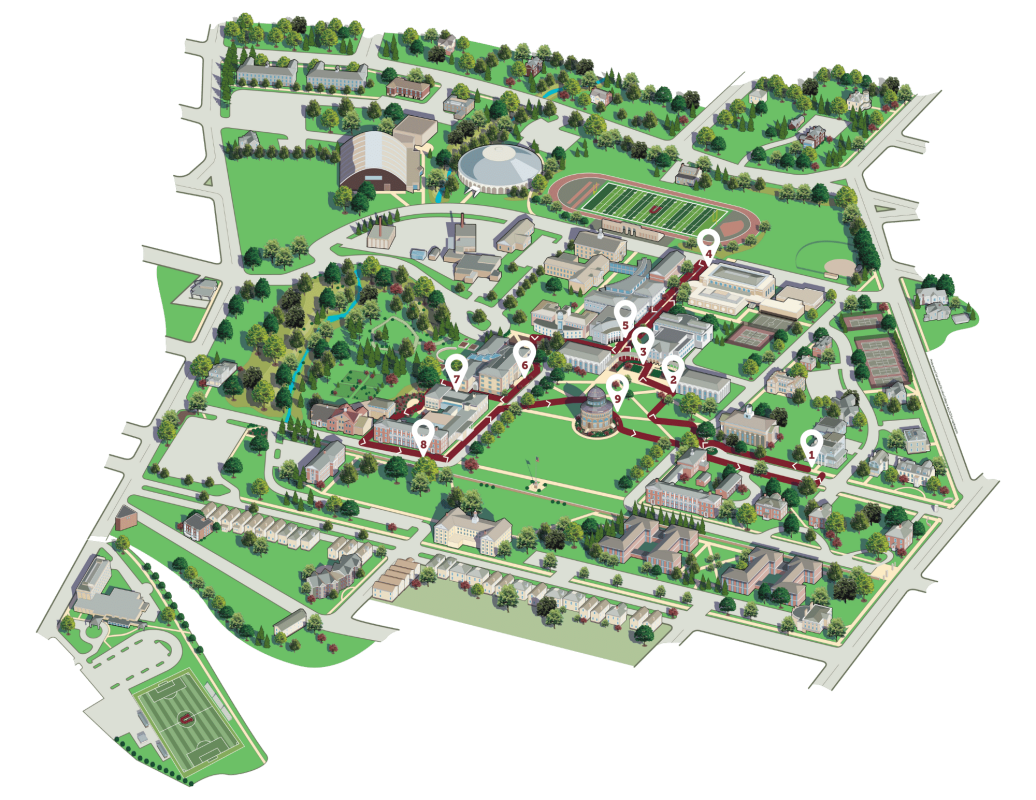 campus map with walking tour path