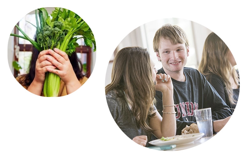 Students enjoying food in one of the College's dining facilities