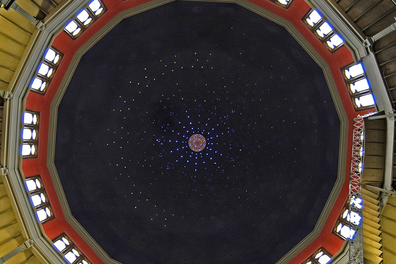 An interior view of the Nott Memorial ceiling