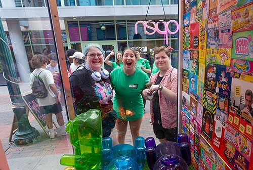 Students outside the candy store on Jay Street. 