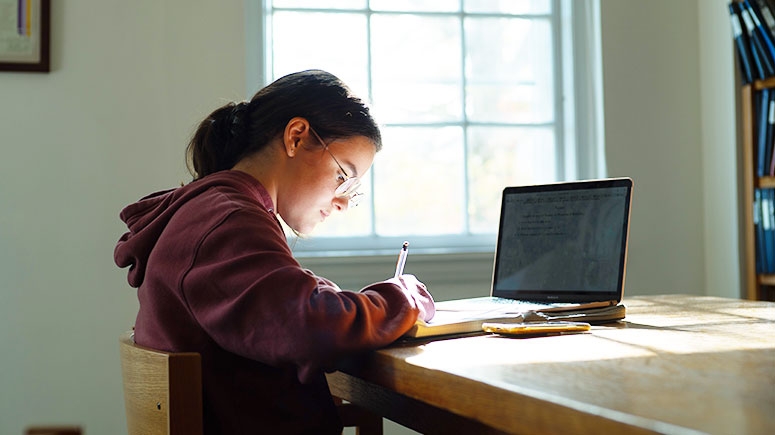 A student studying mathematics at a desk 