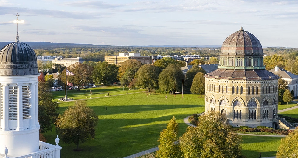 A view of the Union College campus with the Nott Memorial featured prominently