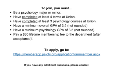 Join Psi Chi  The International Honor Society in Psychology  Psi Chi was founded in 1929 with a mission to encourage excellence in scholarship  and advance the science of psychology.  Winter Term Applications Due Friday, February 7th, at 5:00 pm  To join, you must…  ▪ Be a psychology major or minor.  ▪ Have completed at least 4 terms at Union.  ▪ Have completed at least 3 psychology courses at Union.  ▪ Have a minimum overall GPA of 3.5 (not rounded).  ▪ Have a minimum psychology GPA of 3.5 (not rounded).  