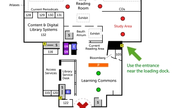 First floor map - Use the entrance by the loading dock. 