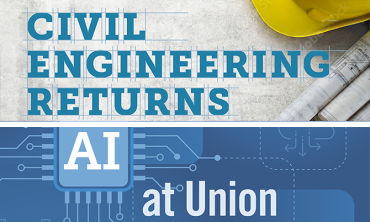 A graphic that reads civil engineering returns and AI at Union