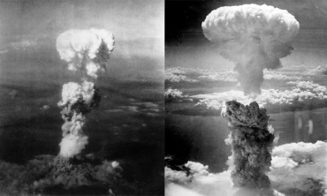 Mushroom clouds of atomic bombs